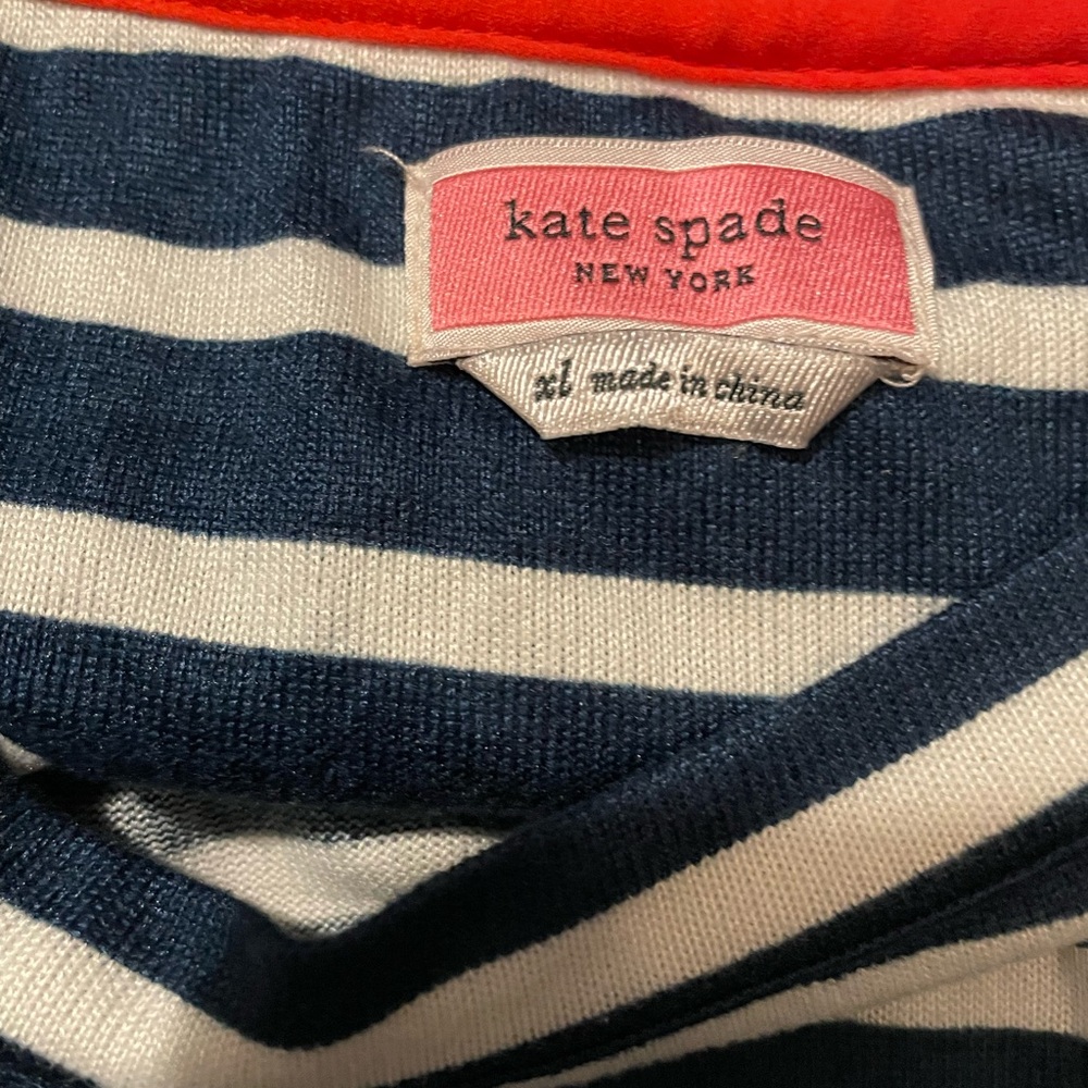 Kate Spade “Lazy Saturday” soft cozy Blue and White Striped Long Sleeve Tee XL - Picture 4 of 5